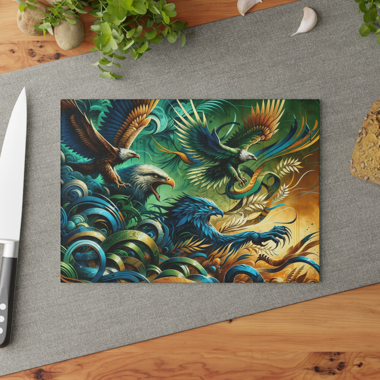 Tempered Glass Jaguar Cutting Board with Graffiti Jungle Art