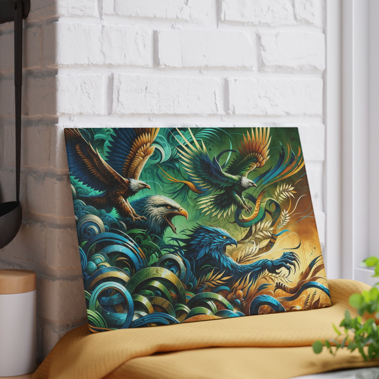 Tempered Glass Jaguar Cutting Board with Graffiti Jungle Art
