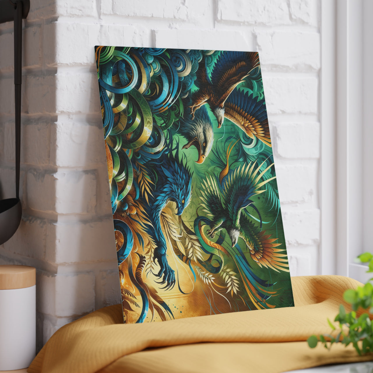 Tempered Glass Jaguar Cutting Board with Graffiti Jungle Art