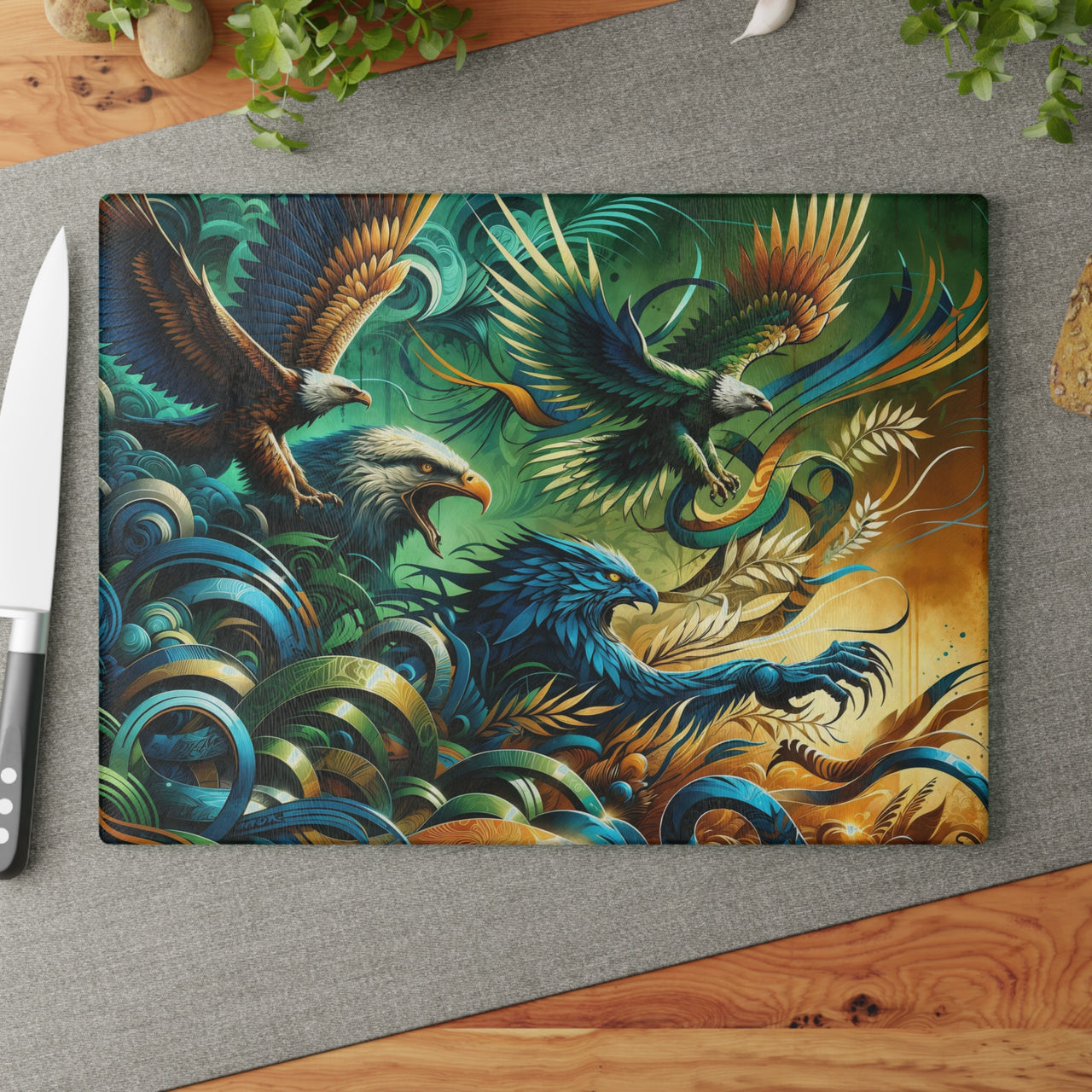 Tempered Glass Jaguar Cutting Board with Graffiti Jungle Art