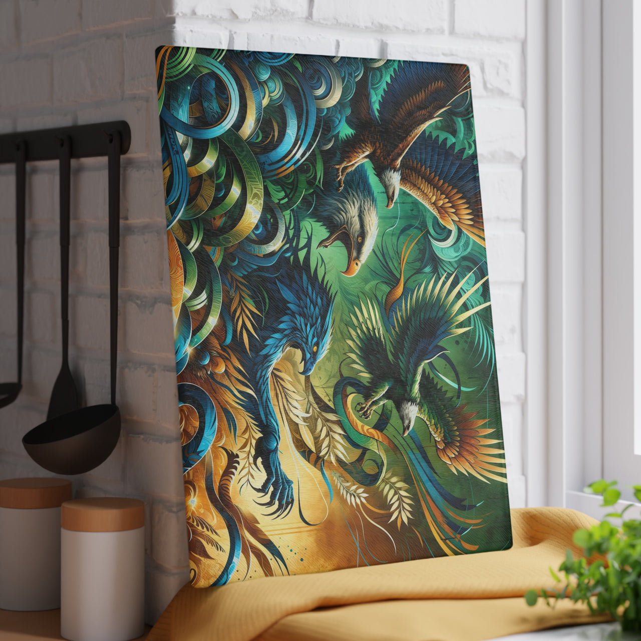 Tempered Glass Jaguar Cutting Board with Graffiti Jungle Art